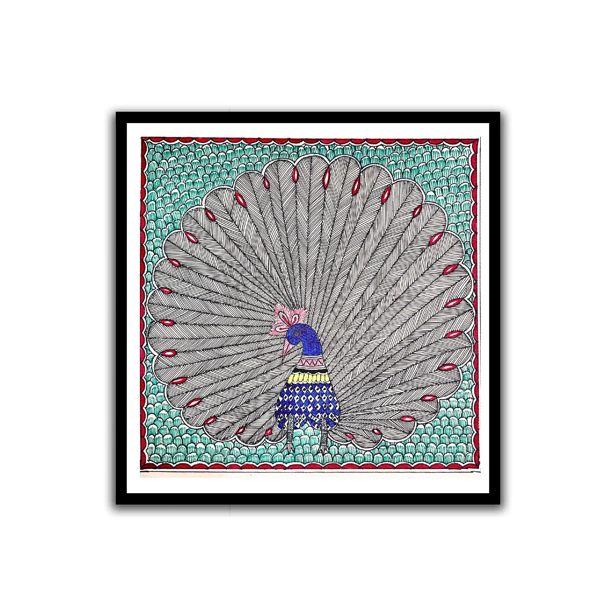 Handmade Madhubani Peacock Painting | Traditional Indian Folk Art Wall Décor